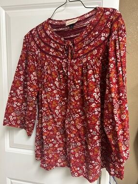 Universal Thread Red Floral Tie-Front Peasant Blouse